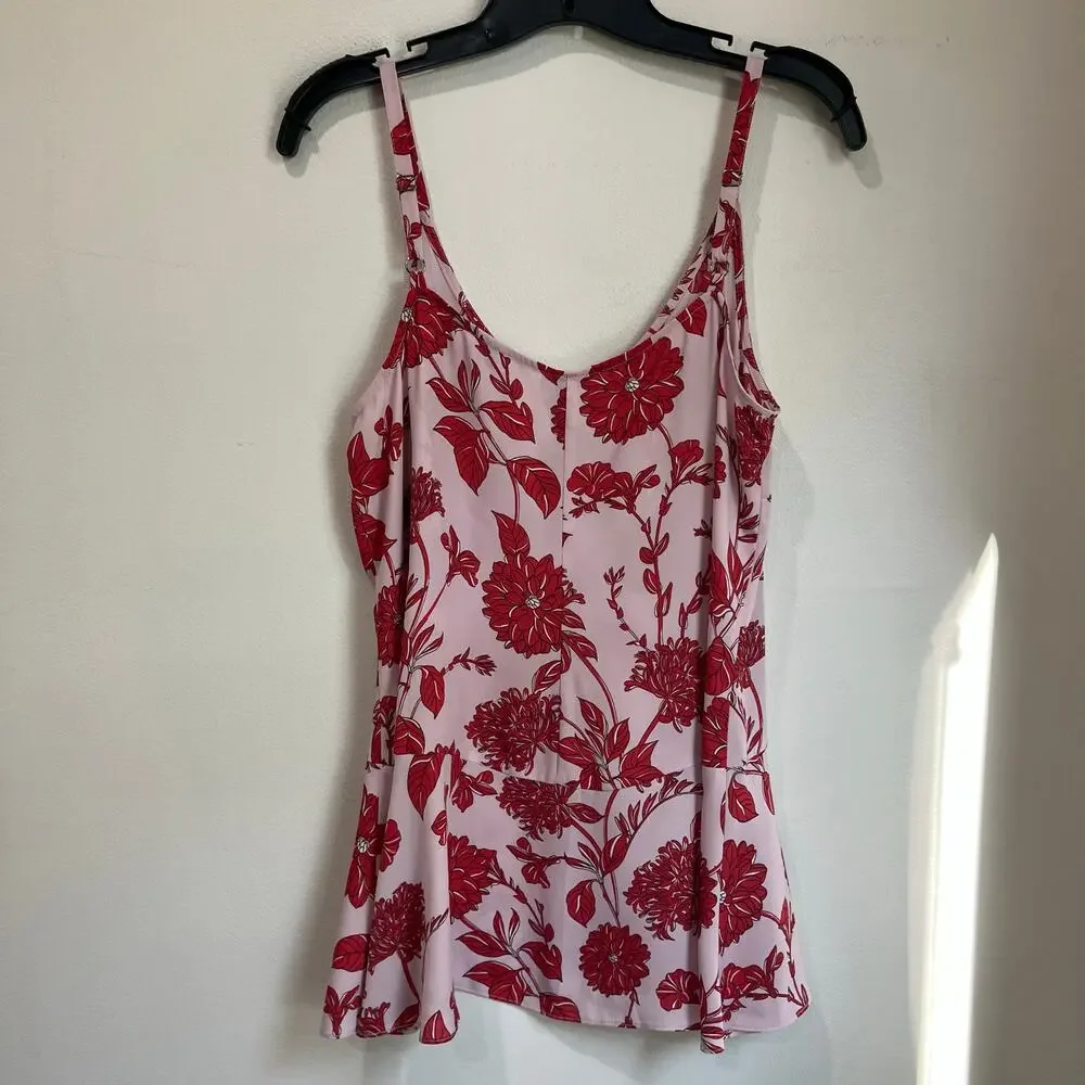 Cabi Pink Red Floral‎ Tank Top Sleeveless Peplum Style #5533 Size S